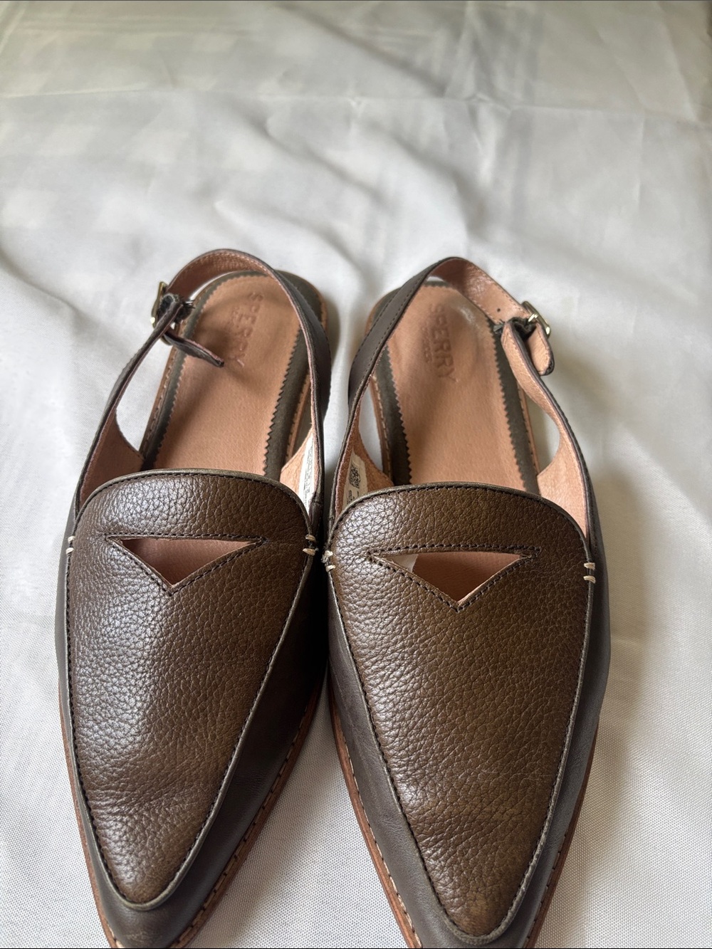 Sperry Tan Brown Leather Slingback Sandals